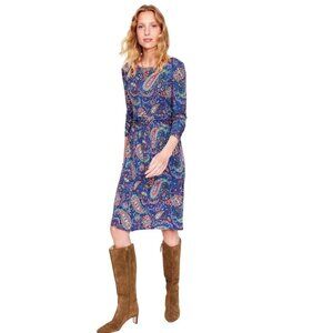 NWT Boden Amelie A-Line Knee Length Long Sleeve Stretch Paisley Dress Size 6